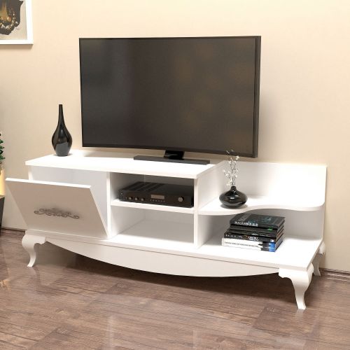 Mobile Porta tv Bianco 2 Ripiani Apertura a Ribalta 130x45x51h cm, Un'anta - Rinaldo