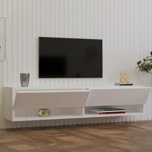 Mobile Porta tv Bianco 2 Ripiani Apertura a Ribalta 141x30x31h cm, 2 Ante - Olmi
