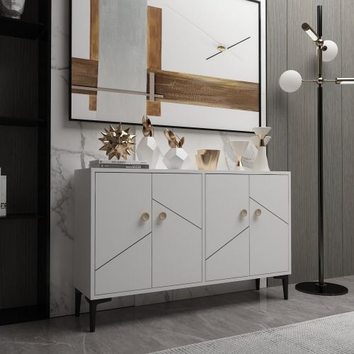 Mobile Porta tv Bianco 2 Ripiani Apertura Battente 120x30x75h cm, 4 Ante - Cerva