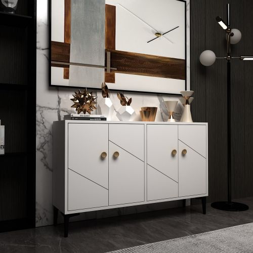 Mobile Porta tv Bianco 2 Ripiani Apertura Battente 120x30x75h cm, 4 Ante - Cervai