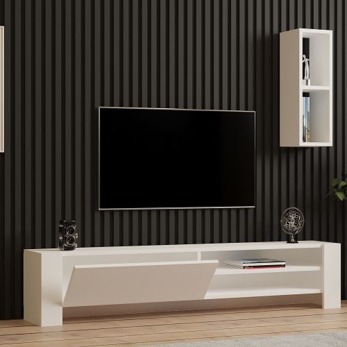 Mobile Porta tv Bianco 2 Ripiani Un'anta 160x27x33h cm, con Pensile - Cuorgne
