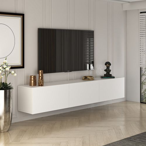 Mobile Porta tv Bianco 3 Ante 3 Vani 150x32x30h cm, Apertura a Ribalta - Saonara