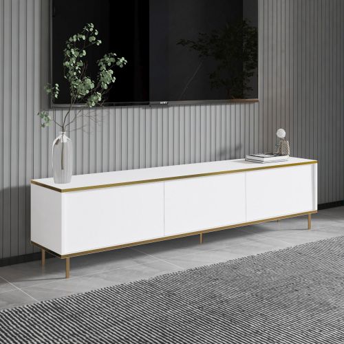 Mobile Porta tv Bianco 3 Ante con Finiture oro 180x35x45h cm, 3 Vani - Sassello
