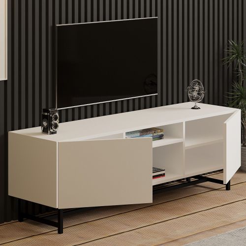 Mobile Porta tv Bianco 3 Ripiani Apertura Battente 150x37x50h cm, 2 Ante - Nicolao