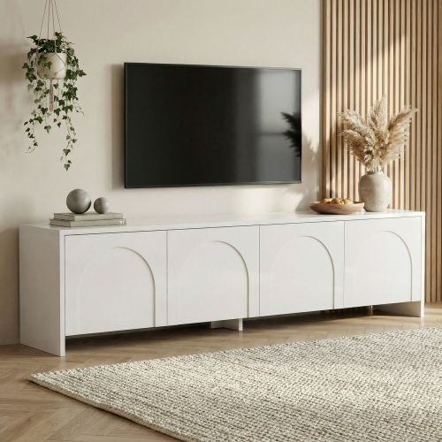 Mobile Porta tv Bianco 4 Ante 2 Vani 180x32x45h cm, Apertura a Ribalta - Noma