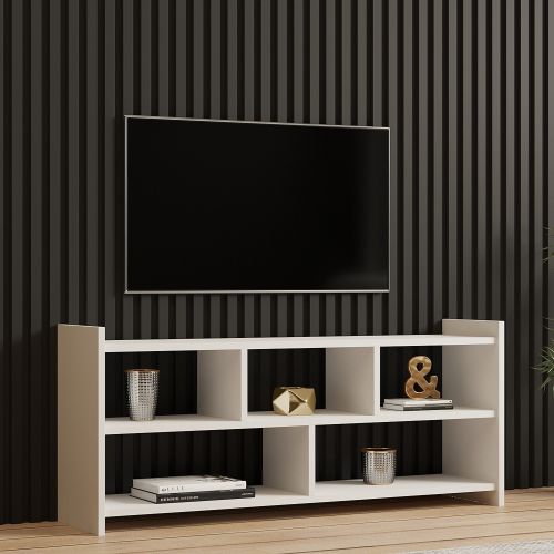 Mobile Porta tv Bianco 5 Ripiani 5 Vani 118x28x55h cm, Peso Supportato 40 kg - Loreglia