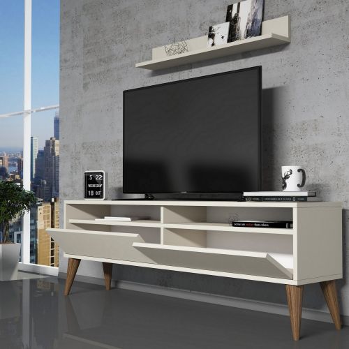Mobile Porta tv Bianco Crema 3 Ripiani Apertura a Ribalta 150x30x50h cm, 2 Ante - Maglie