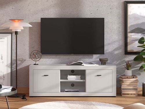 Mobile Porta tv Bianco Crema Nero 2 Ripiani 2 Ante 147.5x41.5x53.5h cm, 4 Vani - Sillaro