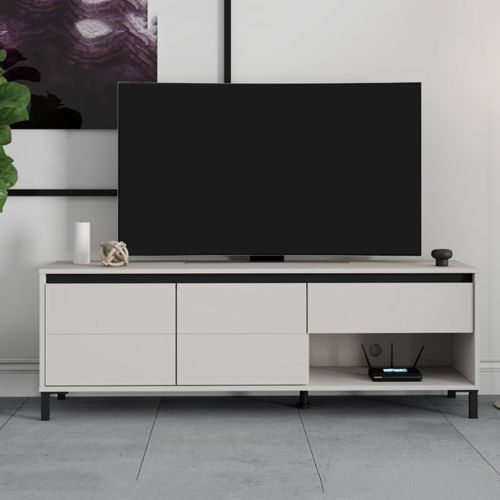 Mobile Porta tv Bianco Crema Nero un Cassetto 2 Ripiani 151x40x52h cm, 2 Ante - Corciano