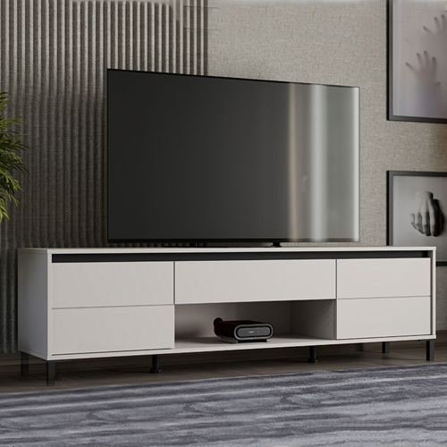 Mobile Porta tv Bianco Crema Nero un Cassetto un Ripiano 183x40x52h cm, 2 Ante - Celico