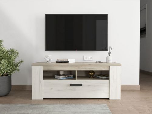 Mobile Porta tv Bianco Larice Marrone Rovere 3 Ripiani 4 Vani 122.5x43.5x49.5h cm, Un'anta - Castalda