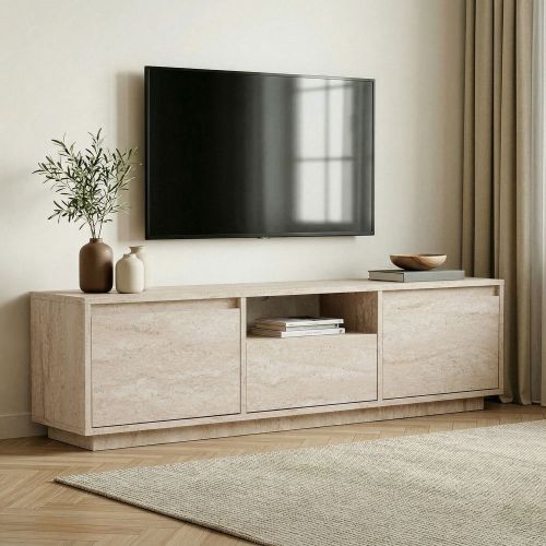Mobile Porta tv Bianco Marmo un Ripiano 3 Ante 160x30x42h cm, 4 Vani - Morrigan