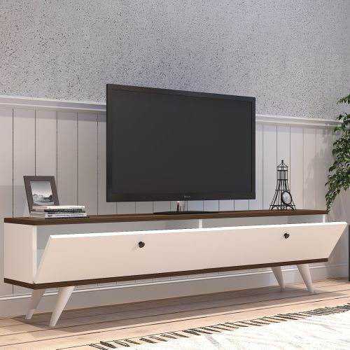 Mobile Porta tv Bianco Marrone Noce 2 Ante 2 Vani 160x25x35h cm, Apertura a Ribalta - Olmedo
