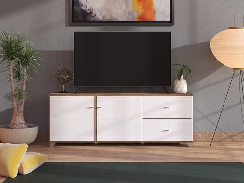 Mobile Porta tv Bianco Marrone Noce 2 Cassetti un Ripiano 162x40x59.5h cm, 2 Ante - Isera