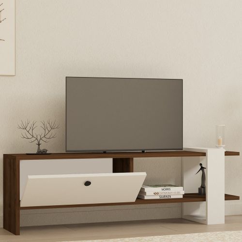 Mobile Porta tv Bianco Marrone Noce Un'anta 2 Vani 120x25x37h cm, Apertura a Ribalta - Taurasi