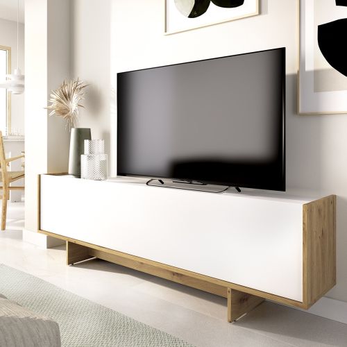 Mobile Porta tv Bianco Marrone Rovere 3 Ripiani Un'anta 30x150x50h cm, con Piedini - Ardmore