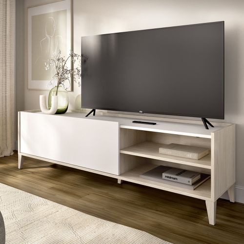 Mobile Porta tv Bianco Marrone Rovere Modulabile 3 Ripiani 43x155x50h cm, Un'anta - Woodland