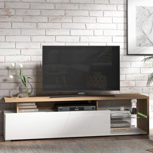 Mobile Porta tv Bianco Marrone Rovere Nodi Cassetti 3 Ripiani 170x41.5x46.5h cm, Un'anta - Induno
