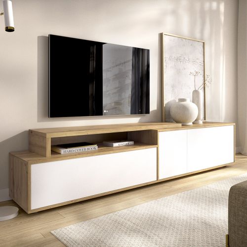 Mobile Porta tv Bianco Marrone Rovere Nodi Modulabile 5 Ripiani 40x185x47h cm, 3 Ante - Benton