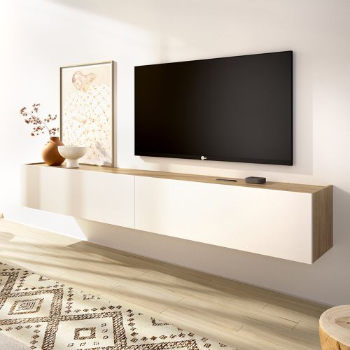 Mobile Porta tv Bianco Marrone Rovere Nodi un Ripiano 2 Ante 35x180x29h cm, 2 Vani - Bigfork