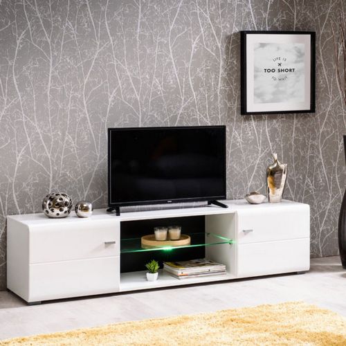 Mobile Porta tv Bianco Nero un Ripiano 2 Ante 170x41.5x41.5h cm, Ripiano in Vetro - Furci