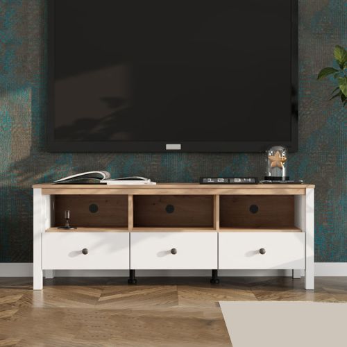 Mobile Porta tv Bianco Opaco Marrone Rovere 3 Cassetti 4 Ripiani 143x40x54h cm, con Piedini - Tiarno