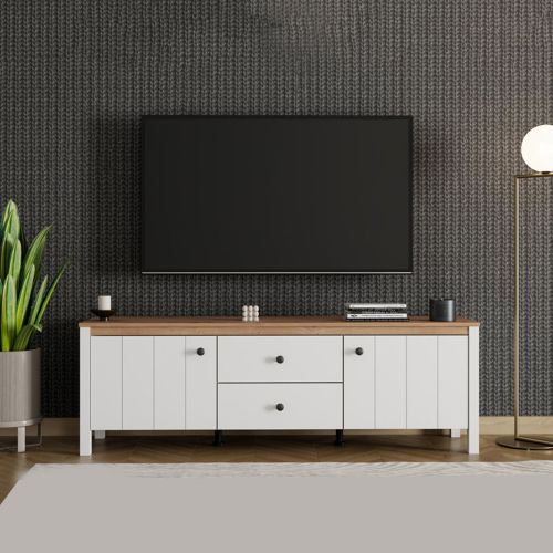 Mobile Porta tv Bianco Opaco Marrone Rovere un Cassetto un Ripiano 163x40x53h cm, 2 Ante - Zavatt