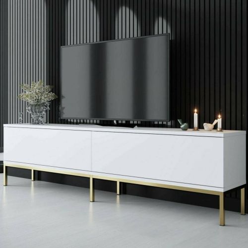 Mobile Porta tv Bianco oro Cassetti un Ripiano 180x30x47h cm, 2 Ante - Espero