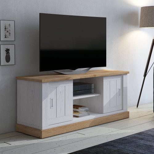 Mobile Porta tv Bianco Rovere Marrone un Ripiano 4 Vani 45x46x60h cm, 2 Ante - Mesola