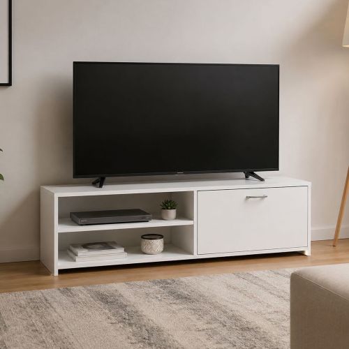 Mobile Porta tv Bianco un Cassetto 2 Ripiani 120x39x31h cm, 2 Vani - Lilali