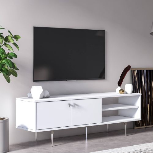 Mobile Porta tv Bianco un Ripiano 2 Ante 140x35x45h cm, 3 Vani