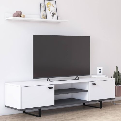 Mobile Porta tv Bianco un Ripiano 2 Ante 150x44x35h cm, 4 Vani