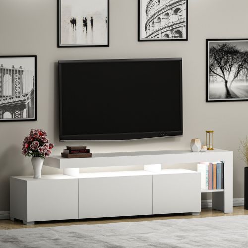 Mobile Porta tv Bianco un Ripiano 3 Ante 192x37x53h cm, Luci led Incluse - Trasacco