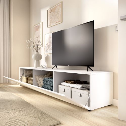 Mobile Porta tv Bianco un Ripiano Un'anta 42x220x42h cm, 2 Vani - Brewster