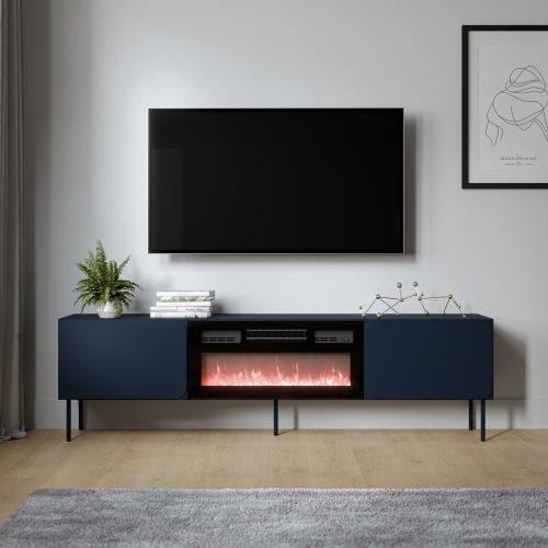 Mobile Porta tv blu un Ripiano 2 Ante 200x42x57h cm, Caminetto Incluso - Vermezzo