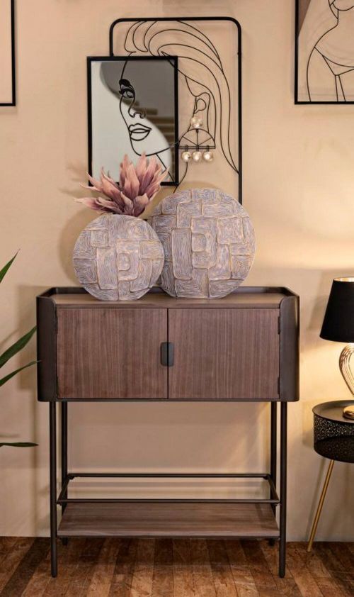 Mobile porta TV Bollengo, Credenza da soggiorno, Armadio basso per TV, Base parete attrezzata, 100x42 h110 cm, Grigio e Marrone