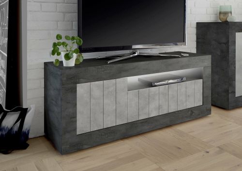 Mobile porta TV Braies, Credenza da soggiorno, Armadio basso per TV, Base parete attrezzata, Made in Italy, 138x42 h56 cm, Ardesia e Cemento