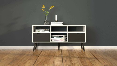 Mobile porta TV Brigitte, Credenza da soggiorno, Armadio basso per TV, Base parete attrezzata, 117x39 h57 cm, Bianco e Nero