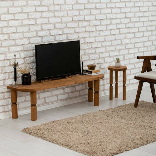 Mobile porta TV Ceres, Supporto per televisione da salotto, Credenza bassa da soggiorno, Base porta TV, 140x35h40 cm, Naturale