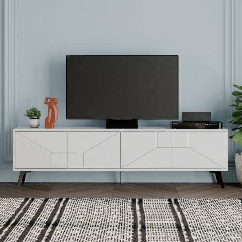 Mobile porta TV Chiron, Credenza da soggiorno, Armadio basso per TV, Base parete attrezzata, 180x30 h50 cm, Bianco