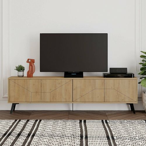 Mobile porta TV Chiron, Credenza da soggiorno, Armadio basso per TV, Base parete attrezzata, 180x30 h50 cm, Quercia