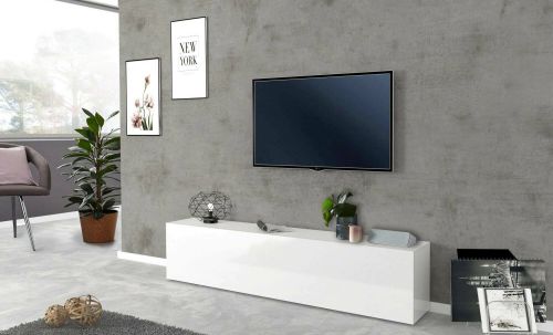 Mobile porta TV Christian, Credenza bassa da soggiorno, Base porta TV, 100% Made in Italy, cm 180x30h40, Bianco lucido