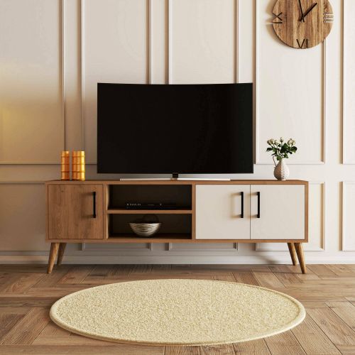 Mobile porta TV Daphnis, Credenza da soggiorno, Armadio basso per TV, Base parete attrezzata, 150x34 h52 cm, Quercia e Bianco