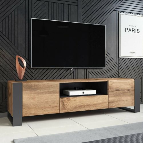Mobile porta TV Dronero, 180x44 h48 cm, Rovere Nodi e Antracite