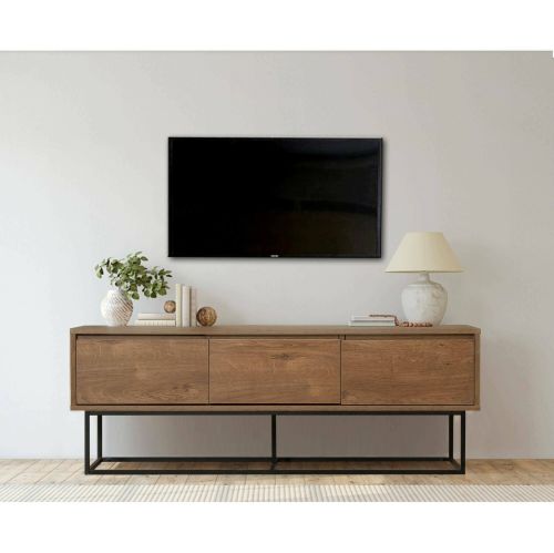 Mobile porta TV Eos, Supporto per televisione da salotto, Credenza bassa da soggiorno, Base porta TV, Noce e Nero, 140x40h50 cm