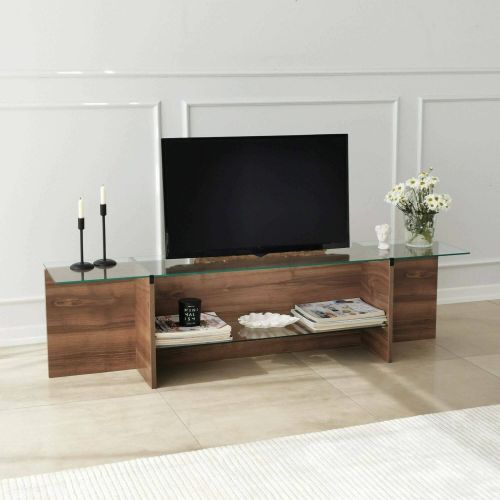 Mobile porta TV Erinyes, Supporto per televisione da salotto, Credenza bassa da soggiorno, Base porta TV, 158x35h40 cm, Noce