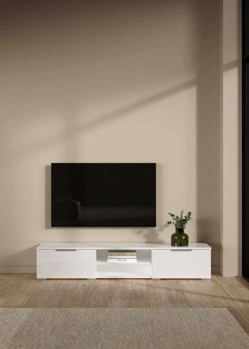 Mobile porta TV Fantine, Credenza da soggiorno, Armadio basso per TV, Base parete attrezzata, 40x173 h33 cm, Bianco