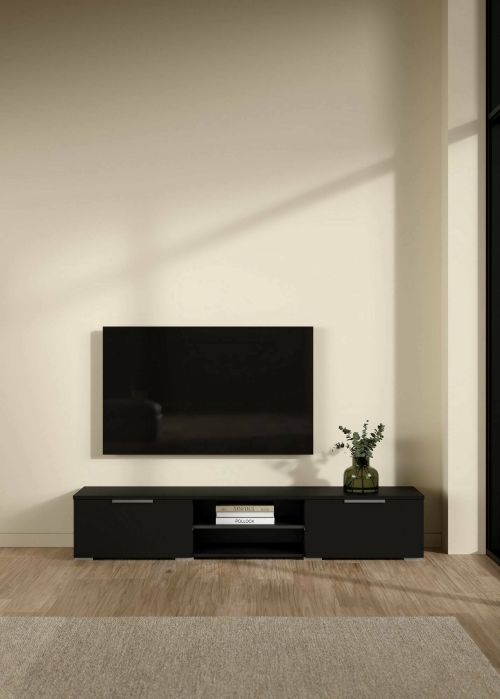 Mobile porta TV Fantine, Credenza da soggiorno, Armadio basso per TV, Base parete attrezzata, 40x173 h33 cm, Nero