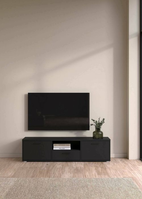 Mobile porta TV Fernande, Credenza da soggiorno, Armadio basso per TV, Base parete attrezzata, 40x147 h38 cm, Nero