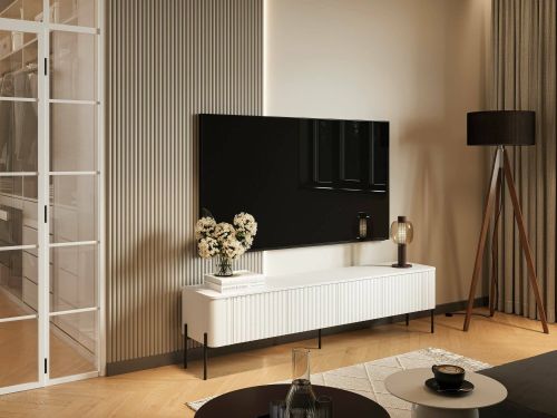 Mobile porta TV Fiaes, Madia da salotto con quattro ante battenti, Rialzato da terra, 190x40 h50 cm, Bianco